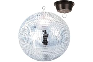 Fuzzix MB30M Boule à Facettes 30 CM avec Moteur- Disco Ball, Boule Discothèque, Moteur 230V Électrique, Sphère en PVC, Boule Décoration Miroir, Eclairage Argenté, Sphère Club