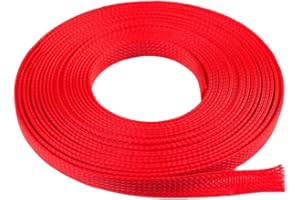 MOCNT 10mm Guaina Cavi PET Guaina Cavo Intrecciata Manicotto Espandibile Guaina Fili Elettrici Gestione dei Cavi Flessibile Ordinato Protettivo Tubo Guaina Isolante Rosso 15 Metri