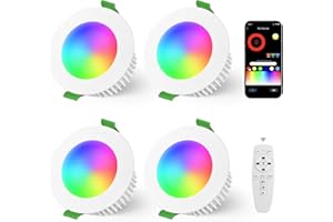 ‎YINDALUX YindaLux 5W LED Einbaustrahler Dimmbar 230V RGB, 4 Stück LED Spots Warm bis Kaltweiss 2700K-6500K Steuerung mit App & Fernbedienung, Bohrloch 65-80mm IP44 Bluetooth Deckenspots, Weiß