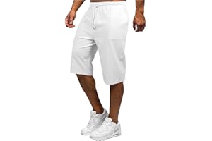 YAOBAOLE Shorts et Bermuda Homme 3/4 Long Pantacourt Court Homme Eté Coton Lin Short Taille Elastique