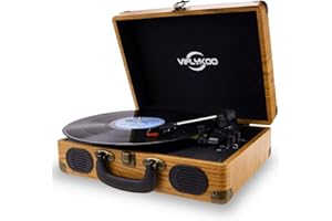 VIFLYKOO Platine Vinyle, Platine Vinyle à Encodeur Numérique Portabl Bluetooth avec Haut-parleurs Stéréo intégrés à Trois Vitesses 33/45/78 TR/Min et Entrée/Sortie AUX - Bois Naturel