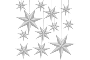 Haconba 12 Pack 3D Large Paper Star Hanging Paper Star Lanterns Lampshade for Christmas Wedding Birthday Holiday Party Home Decor White