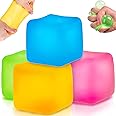 Aonuily Stress Cube Stress Balls, 4Pcs Glow Ice Cube Squishy Fidget Toy for Adults & Kids, Squishy Stress Balls Stress Relief Sensory Toys Squeeze Sugar Balls for Boys Girls