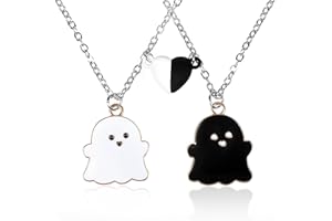 TELOOCO 2Pcs Ghost Pendant Best Friend Necklace, Enamel Mutual Attraction Heart Magnet Matching Necklaces Bff Necklace Choker for 2 Girls Halloween Jewelry Party Birthday Gift for Girls (White, Black)