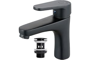 MILOT Basin Mixer Tap, Black Mixer Tap, Bathroom Sink Taps, G1/2" Leak Proof Bathroom Taps, Basin Tap, Bathroom Mixer Tap, Free Slotted Sink Plug (Matte Black)