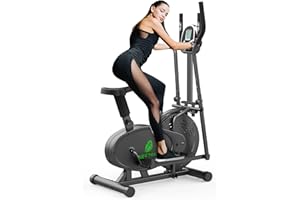Neezee Elliptical Cross Trainer, Upgraded Cross Machine with LCD Monitor - 2 in 1 Exercise Bike Workout Machine Max Weight 265LBS
