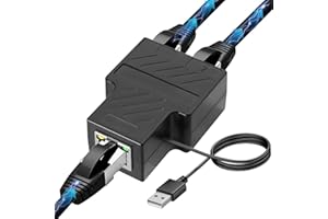 Mengtech Divisor LAN de 1 a 2, 100 Mbps, divisor Ethernet RJ45, 2 puertos con conector de alimentación USB para cable Cat8, Cat7, Cat6, Cat5, Cat5e