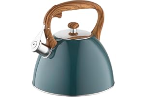 ‎FLORINA FLORINA Wasserkessel (2,5 l) I Edelstahl Teekessel FRANK I Flötenkessel mit Holzgriff I Automatischer Pfiff I Wasserkocher für Induktionsherd, Gasherd und Elektroherd I Farbe: dunkelgrün matt