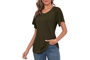 MAVIS LAVEN Damska załoga karku, luźna, z dzwonkiem, krótkie rękawy, koszula, raglanowa tunika, topy, wojskowa zieleń, L