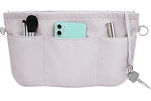 GRANTOP Handbag Organiser Nylon, Handbag Organiser with Key Ring, Bag Organiser Felt Bag in Bag Organiser, Inner Pockets for Handbags with Key Chain (Grey S)