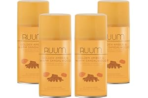 RUUM Lufterfrischer Nachfüller 4er Pack Golden Amber&Warm Sandalwood - Duft Nachfüller kompatibel mit Air Wick Freshmatic, Glade Brise - 4x 250 ml Duftspray für Geruchsneutralisierung & Frische