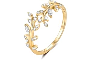 MASOP Ring Sterling Silber 925/Gold/Rosegold Zweig Blatt Verstellbar Offener Ringe AAA Zirkonia Schmuck Vergoldet Geschenke für Damen Frauen Freundin Mädchen Schwester Mutter Geburtstag