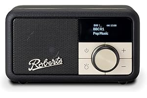 Roberts Radio Revival Petite - Radio portatile compatta con Dab-FM, Bluetooth, 20 ore di autonomia, ingresso ausiliario, radiatore passivo, streaming, garanzia 2 anni, colore: nero