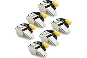 Hipat Whistle, 6 Pezzi in Acciaio Inox Sport fischietti con Cordino, Forte Suono nitido fischietti Bulk Ideale per Allenatori, arbitri, e Agenti