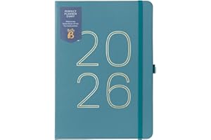 Busy B 2026 A5 Weekly Diary Planner with Faux Leather Pine Cover - A5 Daily Life Organiser, Jan-Dec - Pockets, Stickers & Notes Pages - Clever Design for Work, Home & School Planning