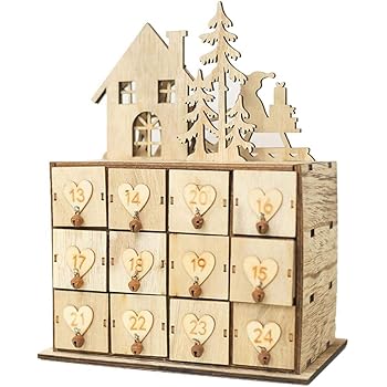Wooden Christmas Advent Decoration Calendar With 12 Drawers