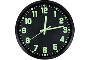 DORBOKER Upgrade Luminous Wall Clock For Bedroom Silent Non-Ticking Night Lights Battery Operated Glow In The Dark Clock for Kitchen Living Room Office Decor (Brush Black)