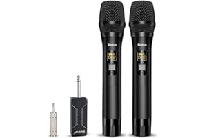 Bietrun Micro sans Fil Professionnel 50M, UHF Micro Double Portable pour Karaoke Noir