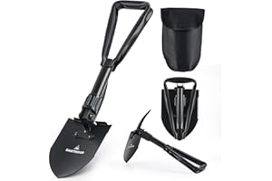 DARTMOOR Mini Folding Camping Shovel, 46cm Survival Shovel with Saw Edge for Digging Backpacking Gardening Hiking, Portable Entrenching Tool Foldable Steel Camp Spade with Storage Bag, Black