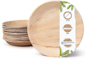 BIOZOYG 100x de platos de hoja de palma de 23 cm de diámetro - Platos desechables compostables y naturales - Vajilla de fiesta redonda