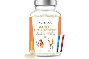 NUTRI & CO Acide Hyaluronique - Formule Anti-Age & Anti-Rides Efficace - Hydrate en Profondeur - Hydratation et Élasticité de la Peau - 60 gélules Vegan Made in France