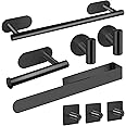 AIKER Self Adhesive Towel Rail,8PCS Thickened 304 Stainless bathroom towel holder,No Drilling Self Adhesive towel holder For Bathroom/kitchen(Black)