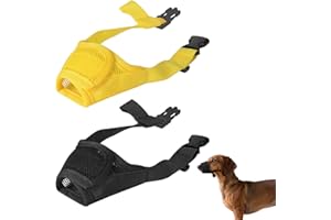 MIIQXX 2PCS Muzzle for Small Dog Breathable Small Dog Muzzle for S mall Do g D og Mask D og Muzzles to Prevent Biting Muzzle Prevent for Barking Eating Biting and Chewing(Yellow Black)