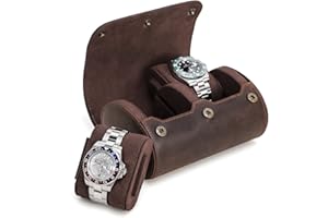 Hiram Echtes Leder 2 Uhren Reiseetui Handgefertigte Reiseaufbewahrung Uhrenbox Tragbarer Schmuck Organizer