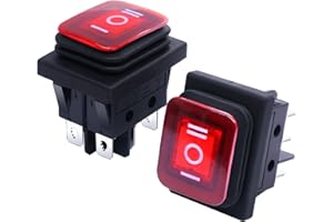 Taiss 2Pcs Interruttore a Levetta Impermeabile DPST ON/OFF/ON 6 Pin 3 Posizioni Interruttore a bilanciere con Rosso Luce a LED 6A 250V 10A 125V AC per Elettrodomestici Auto Camion KCD4-203NW-R