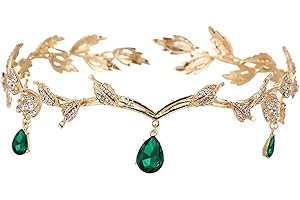 Qaestuan Forêt Elfe Couronne, Mode Vert Cristal Couronne, Bijoux de Tete Rétro Princesse Elfe, Accessoires Medieval Femme Réglable, pour Cosplay, Mariage, Fête, Festival de la Renaissance, Noël