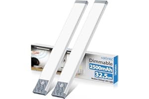 HIBOITEC Lampe Led Sans Fil avec Détecteur de Mouvement Interieur, 2500mAh Reglette Led Rechargeable USB, Dimmable Eclairage Led Cuisine Sous Meuble Placard Veilleuse (32,5cm, Lumière Blanche Froide)