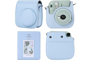 TONYLAIJIANTAO Kameratasche Kompatibel mit Fujifilm Instax Mini 12 11 9 8 Sofortbildkamera, PU Leder Tragetasche mit 64 Taschen 2 x 3 Mini Fotoalbum. (Blau)
