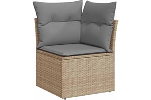 vidaXL Garten Ecksofa mit Kissen, Outdoor Sofa mit abnehmbarem waschbarem Bezug, Gartensofa mit Staufach unter Sitzfläche, Gartencouch Gartenmöbel, Beige Poly Rattan