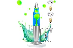 DoRight Lamp Lave Lumineuse à Décorer 34CM Liquide Bleu/Cire Verte Lamp à Lave Magma Fusée Rétro Câble 1,85M avec Interrupteur et Prise EU pour Lampe à Lave Atmosphérique 220V-240V