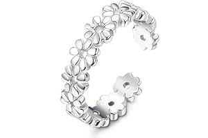 Finrezio 925 Sterling Silber Blume Zeh Ring Gänseblümchen Offene Ringe für Damen Mädchen Toe Ring Filigrane Blüte