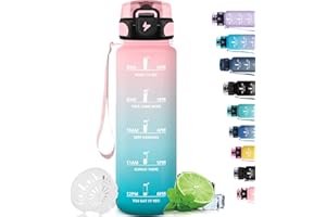 Grsta Borraccia 1 Litro, Borraccie Palestra con Filtro, Borraccia Motivazionale con Scala Temporale, Facile da Pulire, Borraccie con Orari per Bere, Borracce per Sport, Trekking, Ciclismo