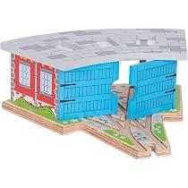 Hangar à Locomotives En Bois 5 Voies Bigjigs Rail - Avec Plaque Tournante Et Pompes - Compatible Avec Autres Marques De Trains En Bois