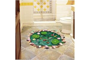 ANGOTER 3D-Lotus-Teich-Fisch Boden Aufkleber Badezimmer Wohnzimmer Fussboden Dekoration Mural für Hauptdekor Wandtattoo Tapeten Aufkleber