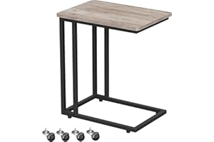 ‎VASAGLE VASAGLE Stolik boczny, czubek sofy, ruchomy stół, ze stalową ramą i kółkami, łatwy montaż, styl industrialny, do salonu, sypialni, balkonu, szarego i czarnego LNT050B02