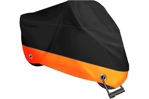 EASYBUYTECH Motorcycle Cover,Motorbike Cover All Season Universal Weather Waterproof Sun Outdoor Protection with Lock-Holes & Storage Bag,Black and Orange XXL Motorcycles Vehicle Cover