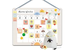 Rabano Art Wochenplaner für Kinder - [200 Magnete - ABWISCHBAR] - ADHS Hilfsmittel, System für Verantwortung und Selbständigkeit, Routine Montessori Magnettafel zur Wochenplanung
