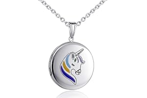 MUERDOU Unicorn Gifts for Girls Locket Necklace That Holds Pictures Heart Shaped Photo Memory Locket Pendant Necklaces
