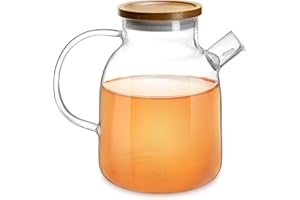Impolio Teekanne mit Siebeinsatz, Teekanne Glas mit Holzdeckel, Hitzebeständiges Borosilikat Glas, Teekanne mit Sieb, Elegantes Teekannendesign, Teeservice, Teapot (1800 ml)
