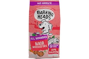 Barking Heads Complete Dry Dog Food 12kg - Adult All Hounder Hair Necessities Salmon - Natural Grain Free Hypoallergenic for Skin & Coat - Vet Approved