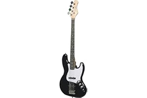 Woodbrass JB100 Black Electric Bass - Versatile Bass Guitar Ideal for Beginners - JB Lime Wood Body - Maple Fingerboard - Rock, Pop, Funk, Country, Hard, Metal