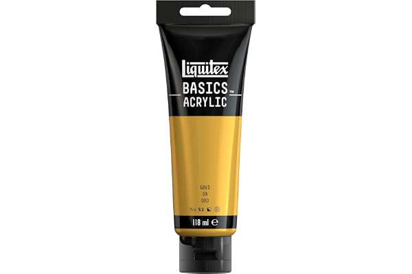 Liquitex 8870020 Basics - Peinture acrylique, peinture artistique monopigmentée, résistante à la lumière, qualité archive, finition satinée, tube de 118 ml - Or