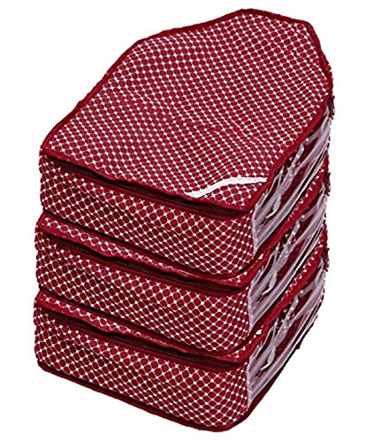 Kuber Industries Cotton Blouse Cover|Polka Dots & Tranparent Side|Zipper Closure|Size 38 x 25 x 13 CM|Pack of 3 (Maroon)