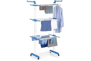 EASYmaxx Linge-Tower | Séchoir à Linge à roulettes, 16 m de Longueur de séchage & 3 étages | 2 Ailes latérales pour 14 cintres | Sécher sans électricité à l'intérieur & à l'extérieur | 126x63x172cm