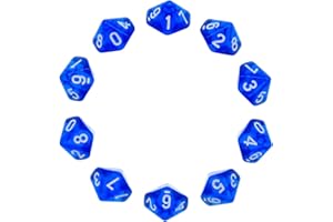 LAHVIUU Kostki, 10 szt. d10, wielościenne kostki, zestaw wielokątnych kostek do lochów i smoków, Pathfinder DND RPG MTG 20 mm, przezroczyste, niebieskie