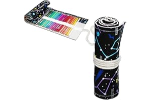 HICAS Funda para Envolver el Lápiz de Lona,Estuche 24/36/48 72 Agujeros para Lápices de Colores,Estuches de Tela Enrollables para Bocetos,Dibujos, Escritura,Cielo Nocturno,48 Fori